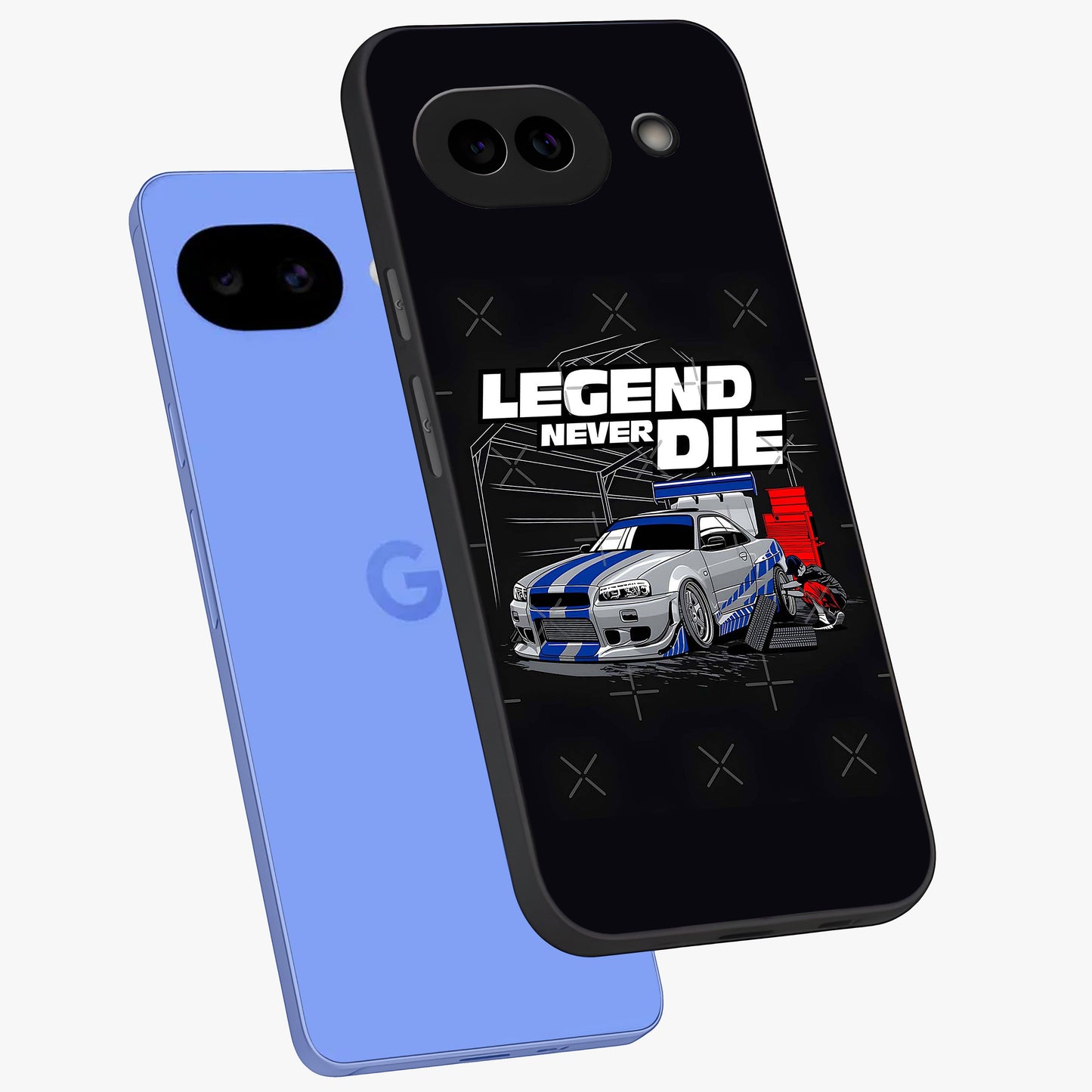 Midnight Racing Legacy Glass Case displayed in angled mockup highlighting dynamic automotive design with bold midnight aesthetic.