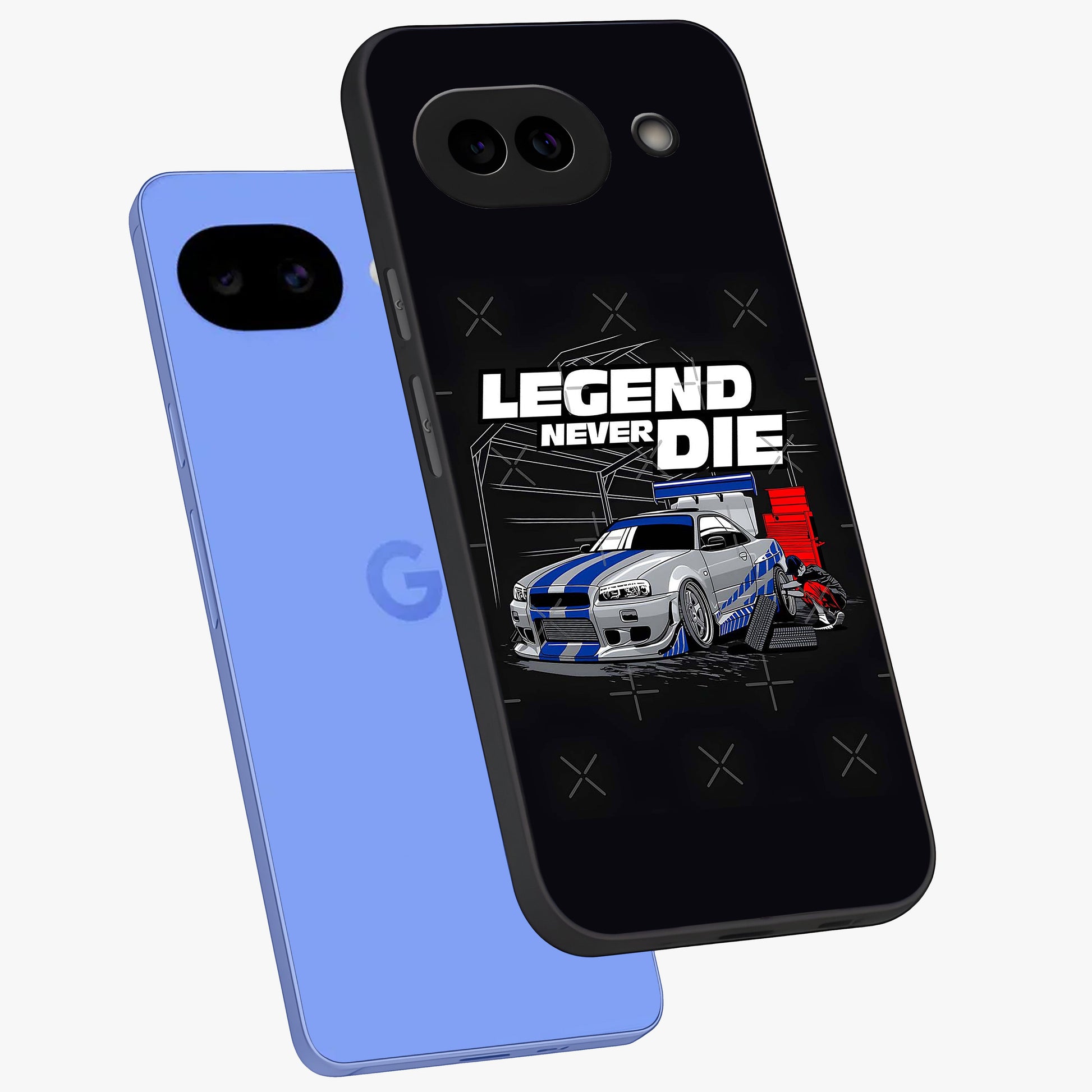 Midnight Racing Legacy Glass Case displayed in angled mockup highlighting dynamic automotive design with bold midnight aesthetic.