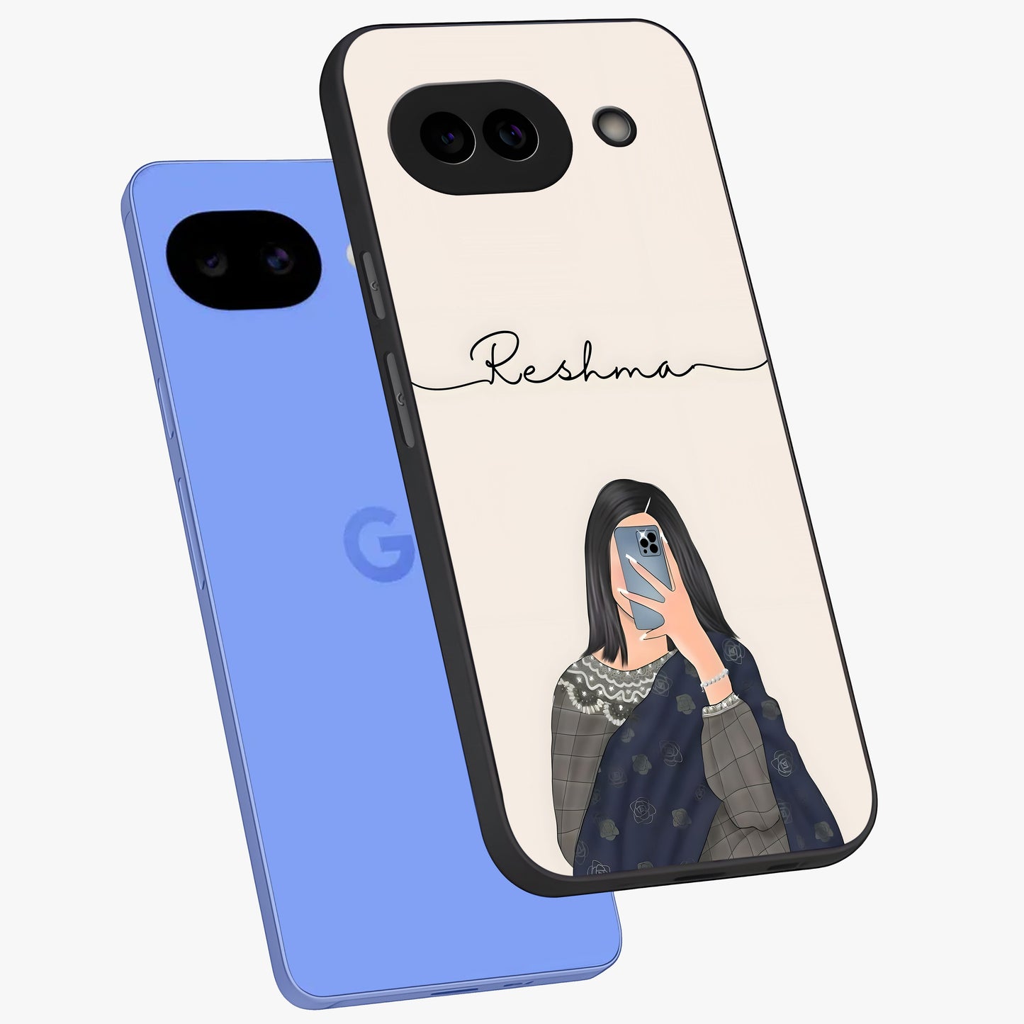 Mirror Mood Muse With Custom Name Glass Case displayed in angled mockup highlighting aesthetic mirror inspired design with custom name feature.