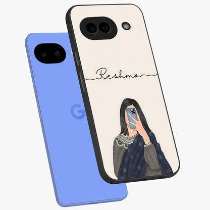Mirror Mood Muse With Custom Name Glass Case displayed in angled mockup highlighting aesthetic mirror inspired design with custom name feature.