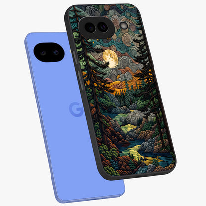 Moonlight Forest Dream Glass Case displayed in angled mockup highlighting dreamy forest design with glowing moon aesthetic.