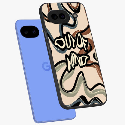 Out Of Mind Glass Case displayed in angled mockup highlighting bold statement design with modern artistic aesthetic.