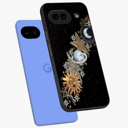 Pearls Universe Object Glass Case displayed in angled mockup highlighting celestial pearl design with dreamy aesthetic.
