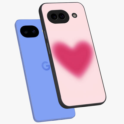 Pink Aura Heart Glass Case displayed in angled mockup highlighting vibrant pink heart design with dreamy aura aesthetic.