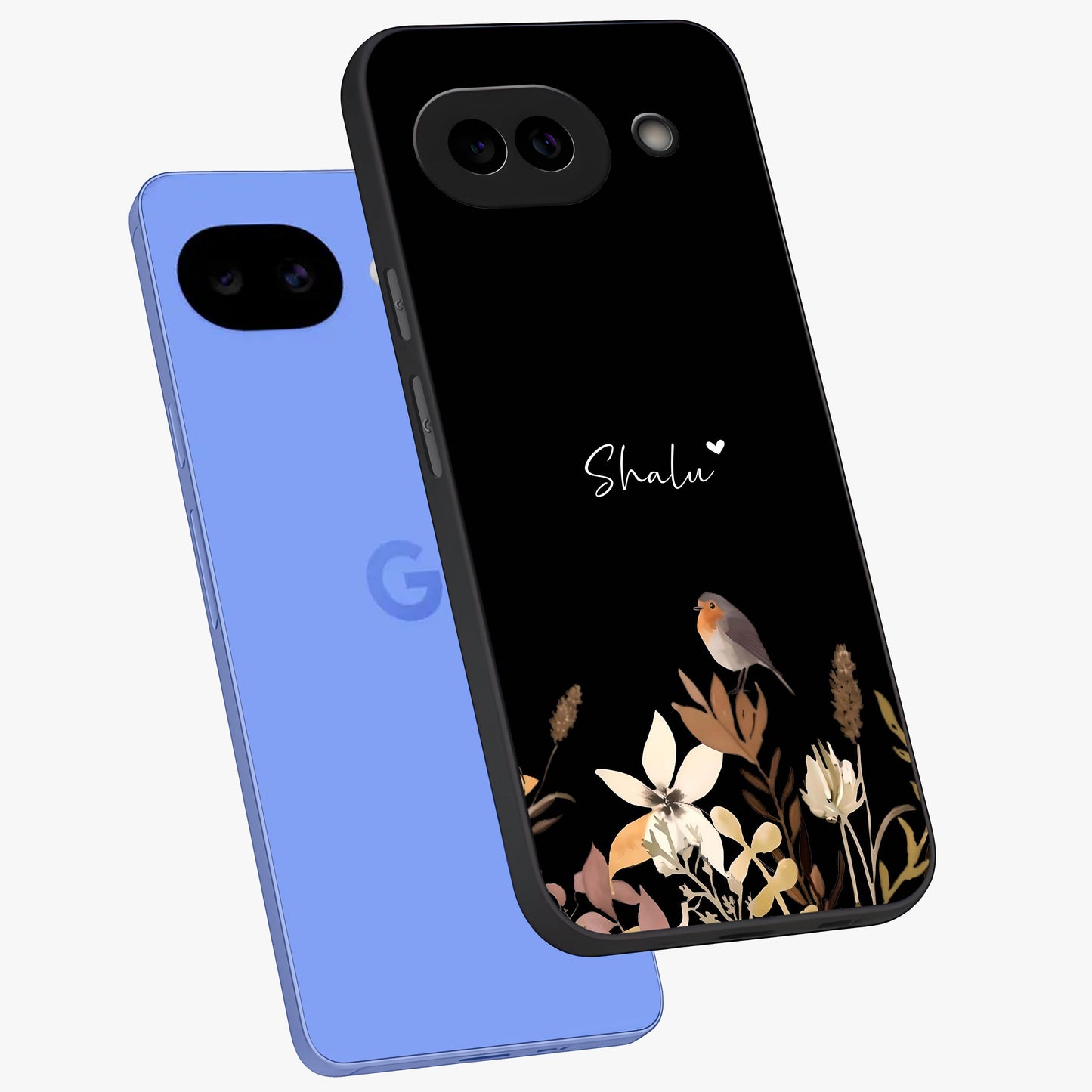 Quiet Garden Tune Custom Name Glass Case displayed in angled mockup highlighting delicate floral garden design with custom name feature.