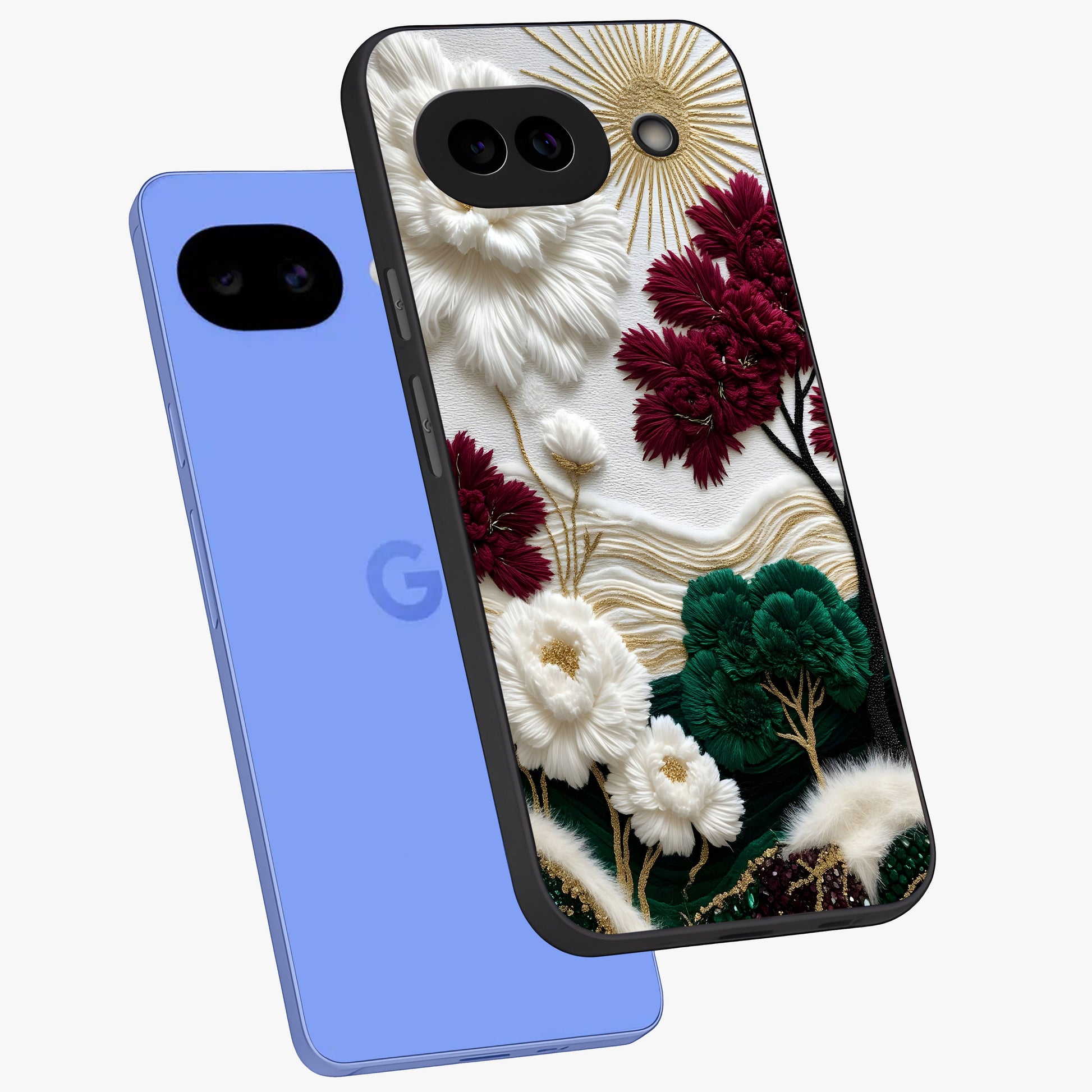 Radiant Bloom Elegance Glass Case displayed in angled mockup highlighting graceful floral design with radiant aesthetic style.