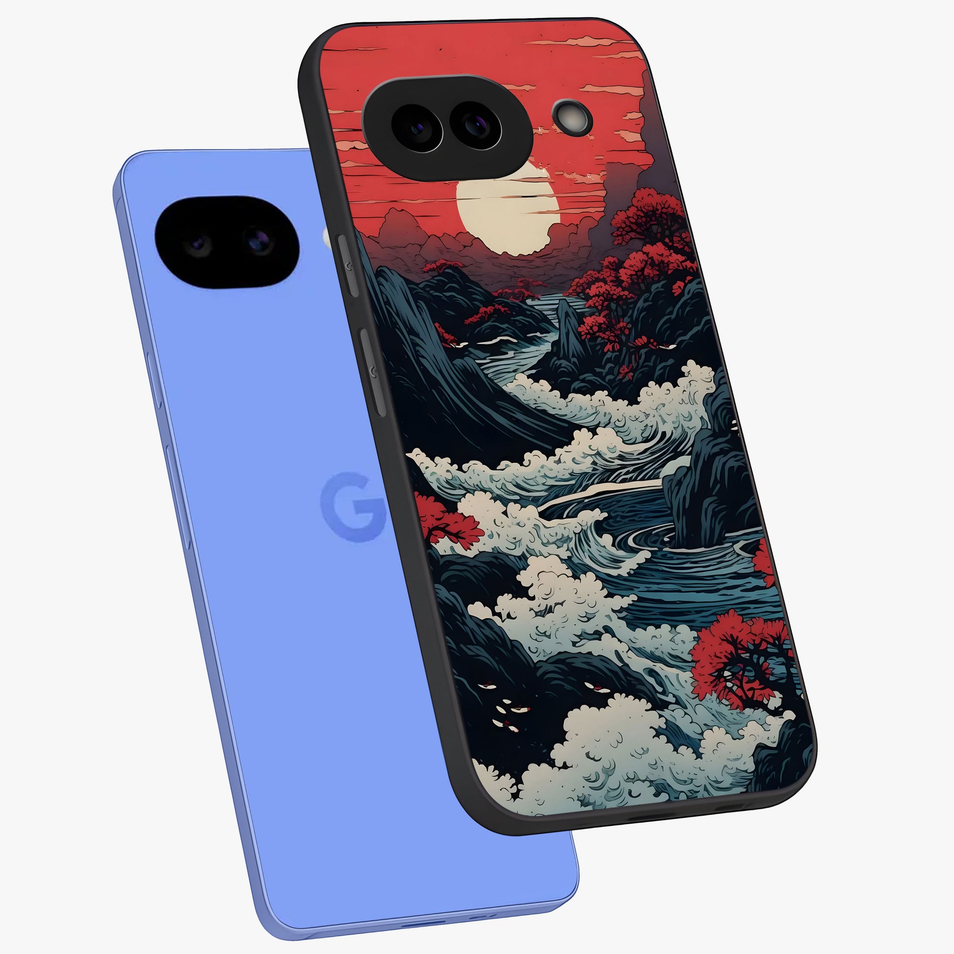 Red Sunset Scenery Glass Case displayed in angled mockup highlighting glowing sunset sky design with scenic aesthetic.