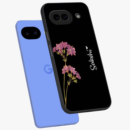 Riching Lavender Flower Custom Name Glass Case displayed in angled mockup highlighting delicate lavender flower design with custom name feature.
