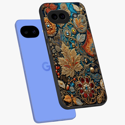 Royal Jewel Garden Glass Case displayed in angled mockup highlighting vibrant jewel inspired floral design with elegant aesthetic.