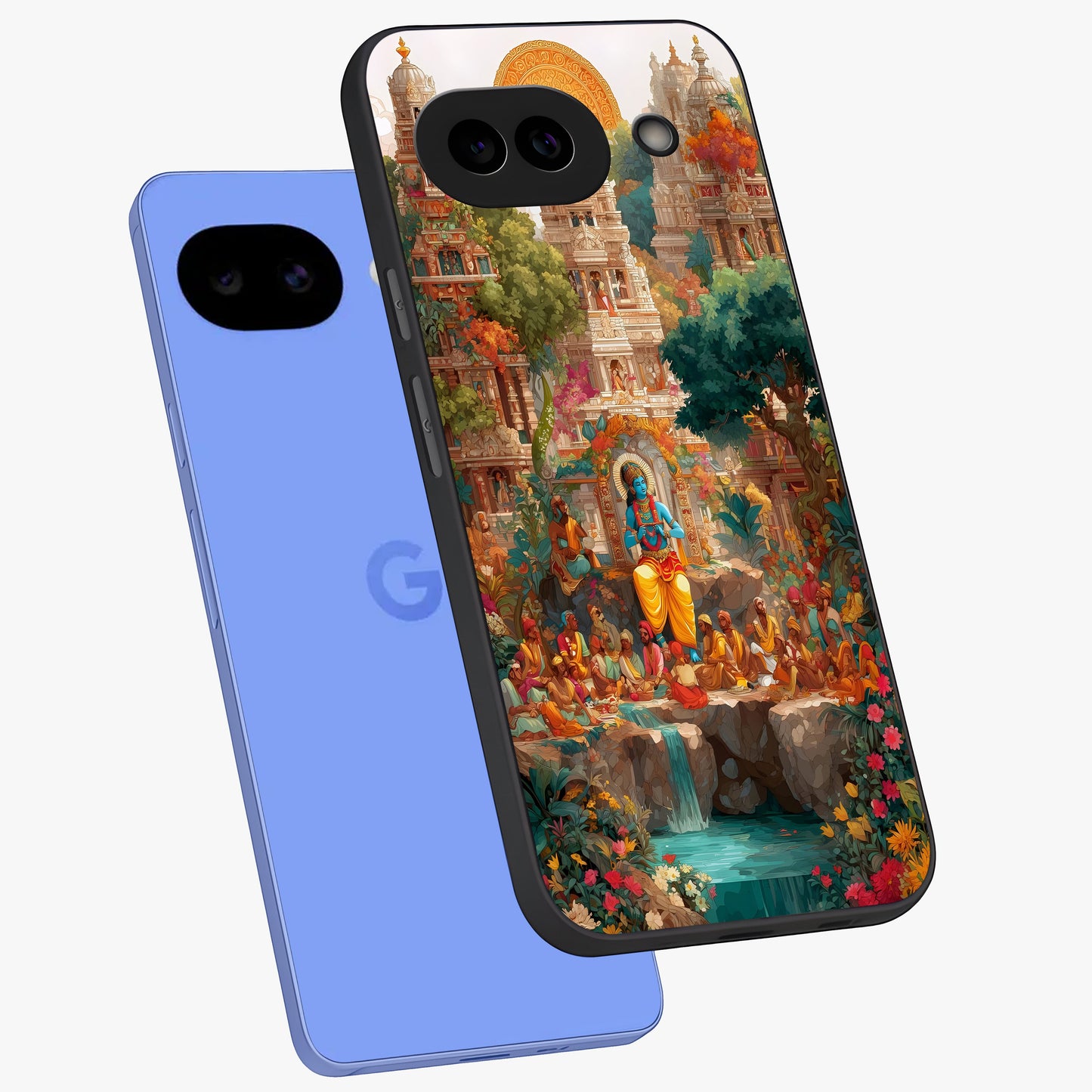Sacred Sunlight Gods Glass Case displayed in angled mockup highlighting radiant spiritual design with celestial aesthetic.