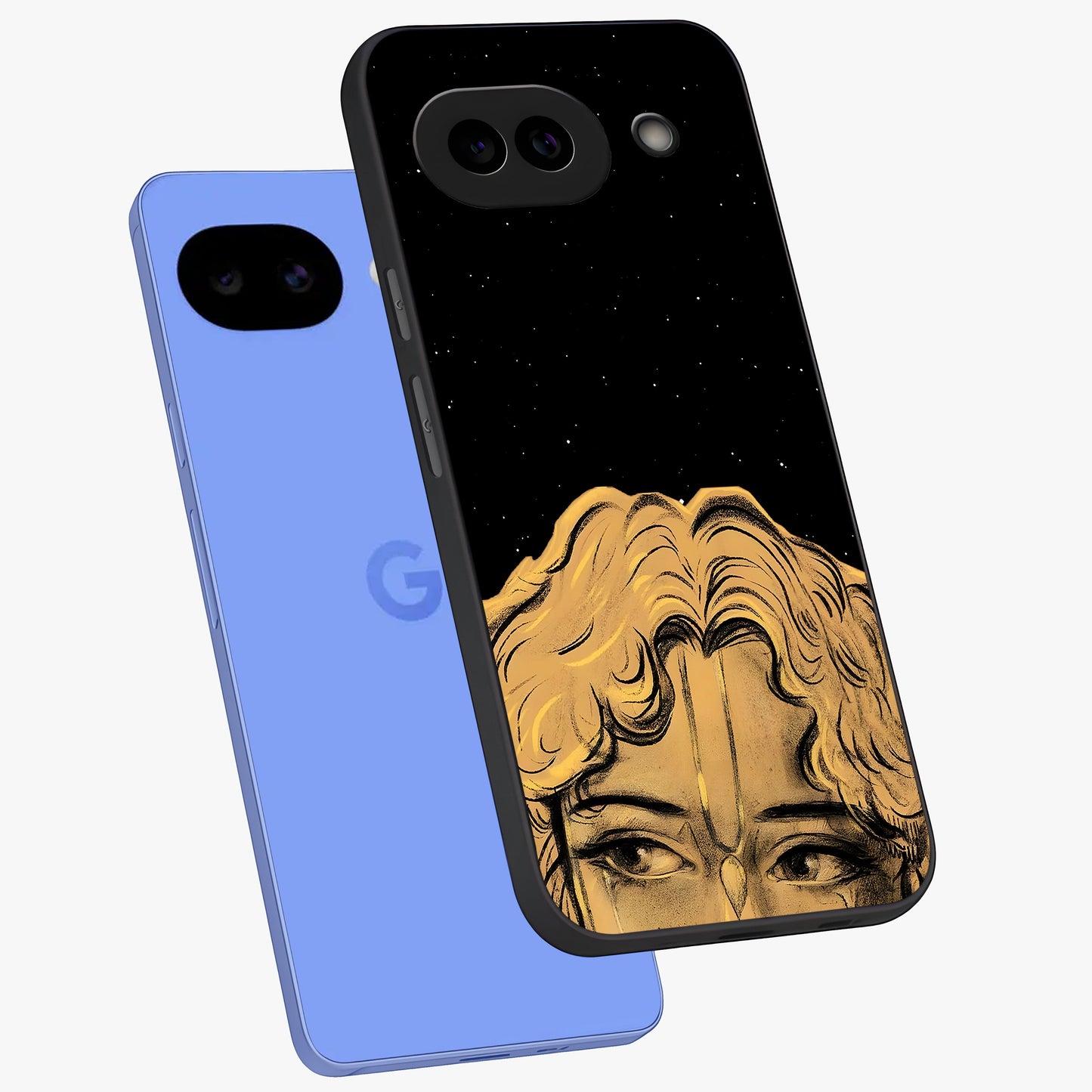 Shri Krishna Art Glass Case displayed in angled mockup highlighting spiritual Krishna illustration with divine aesthetic.