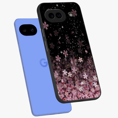 Small Starry Flowers Glass Case displayed in angled mockup highlighting tiny flower pattern with celestial aesthetic style.