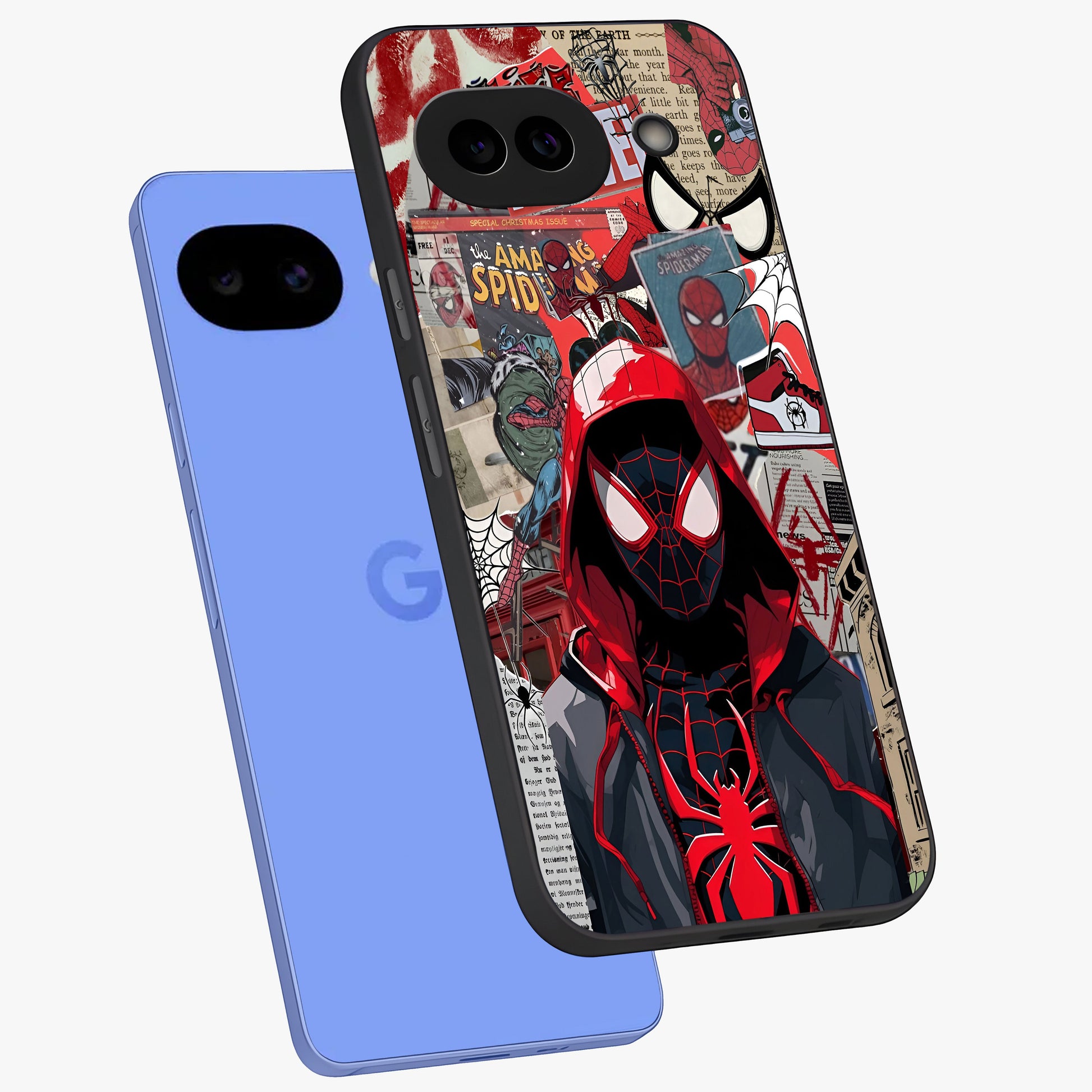 Spider Collage Street Glass Case displayed in angled mockup highlighting dynamic street style collage design with comic aesthetic.
