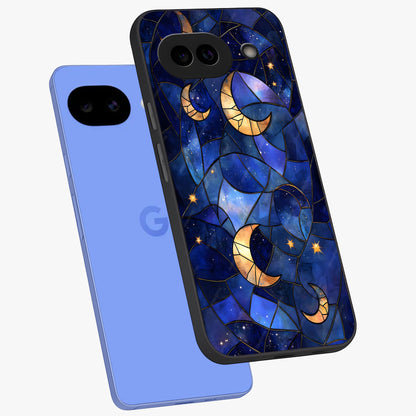 Starlit Sky Tapestry Glass Case displayed in angled mockup highlighting celestial night pattern with artistic aesthetic style.