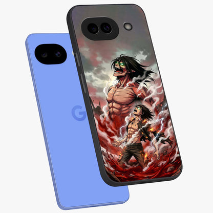 Titan Awakening Fury Glass Case displayed in angled mockup highlighting dramatic giant warrior design with bold anime aesthetic.