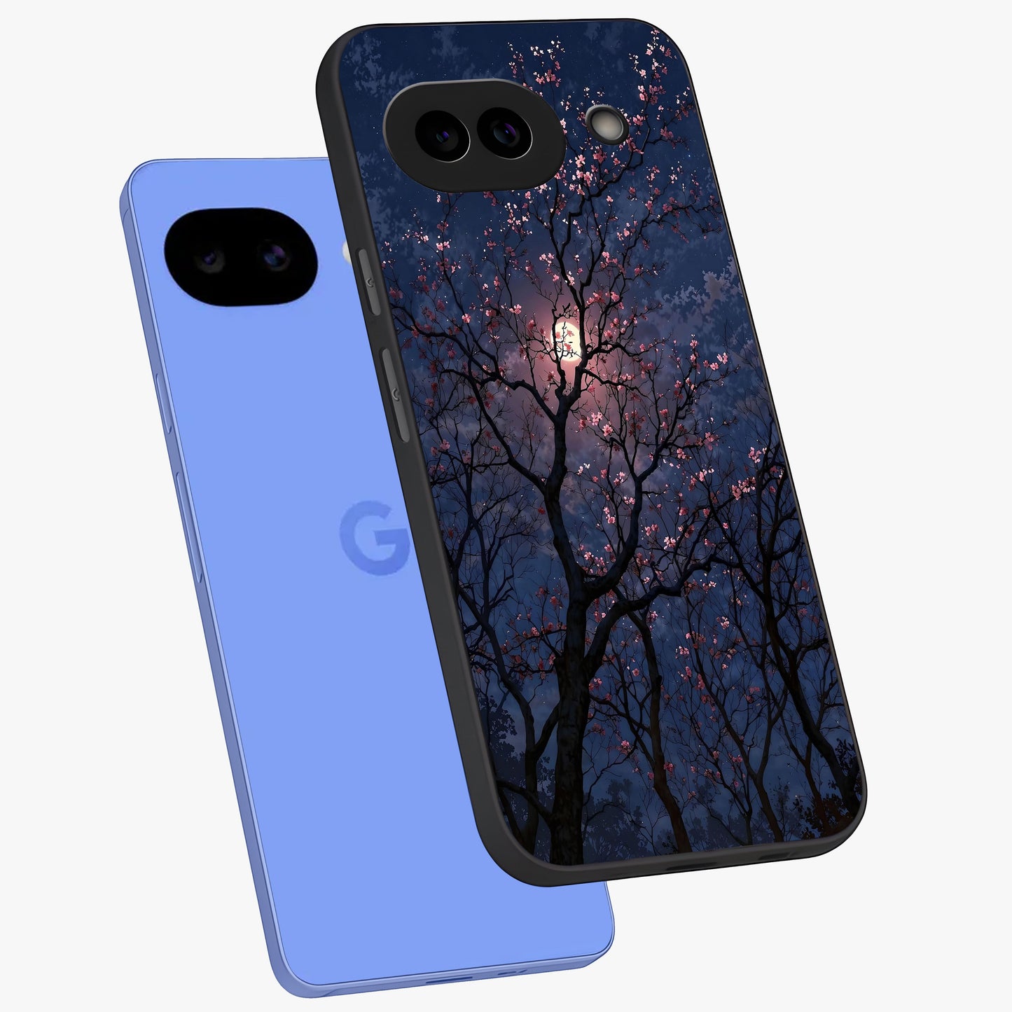 Twilight Sakura Serenade Glass Case displayed in angled mockup highlighting delicate sakura flower design with dreamy aesthetic.
