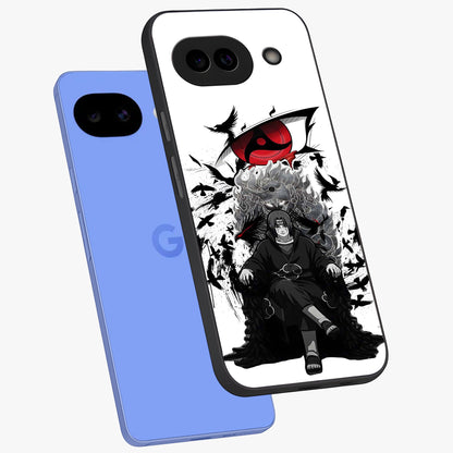 Uchiha Shadow Throne Glass Case displayed in angled mockup highlighting glowing aquatic design with celestial aesthetic.