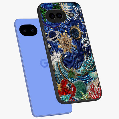 Universe Underwater Spark Glass Case displayed in angled mockup highlighting glowing aquatic design with celestial aesthetic.