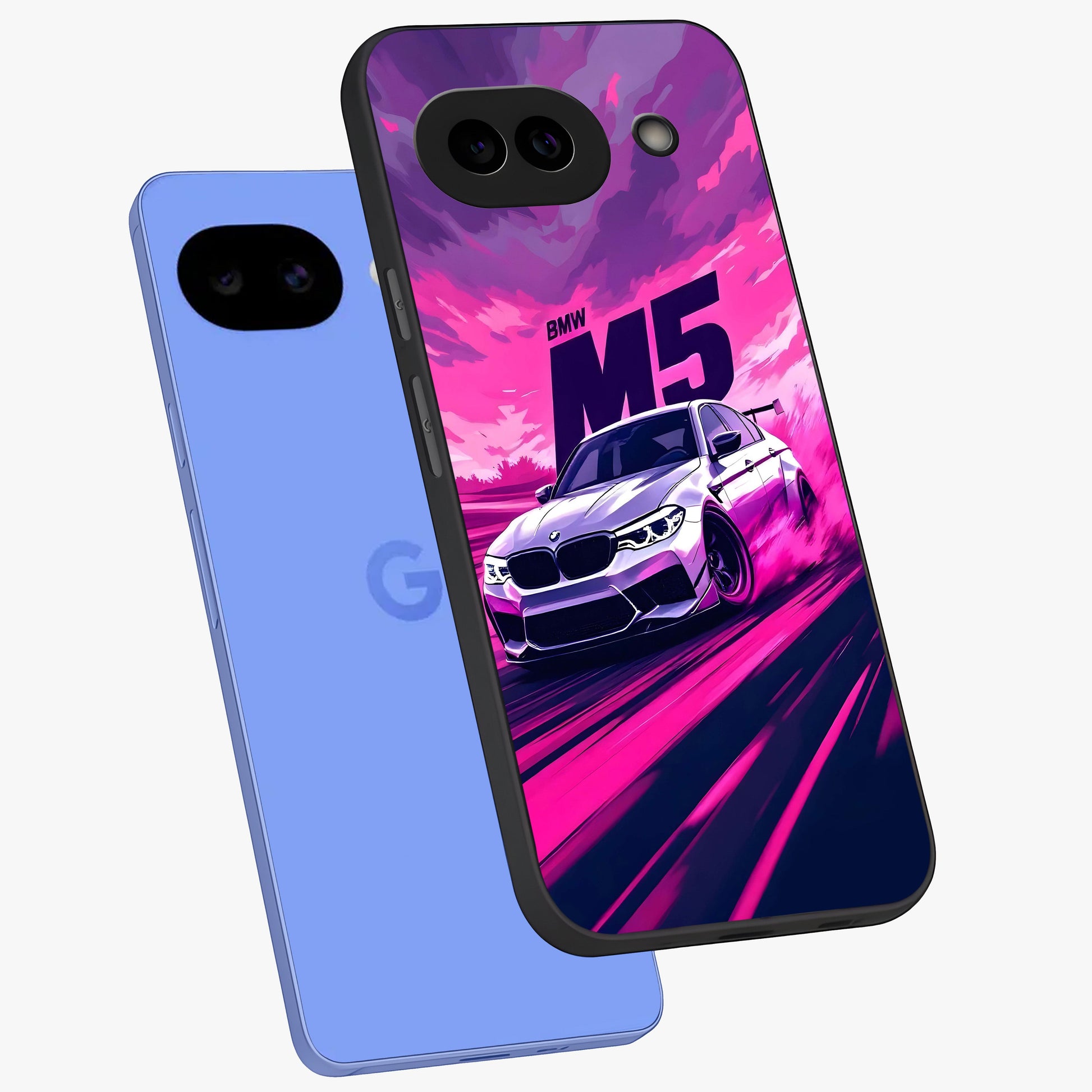 Velocity Drift Pulse Glass Case displayed in angled mockup highlighting dynamic drift design with sporty automotive aesthetic.