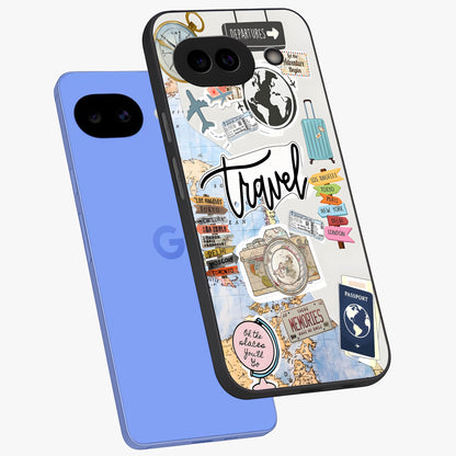 Wanderlust Journal Glass Case displayed in angled mockup highlighting adventure themed design with aesthetic travel vibe.