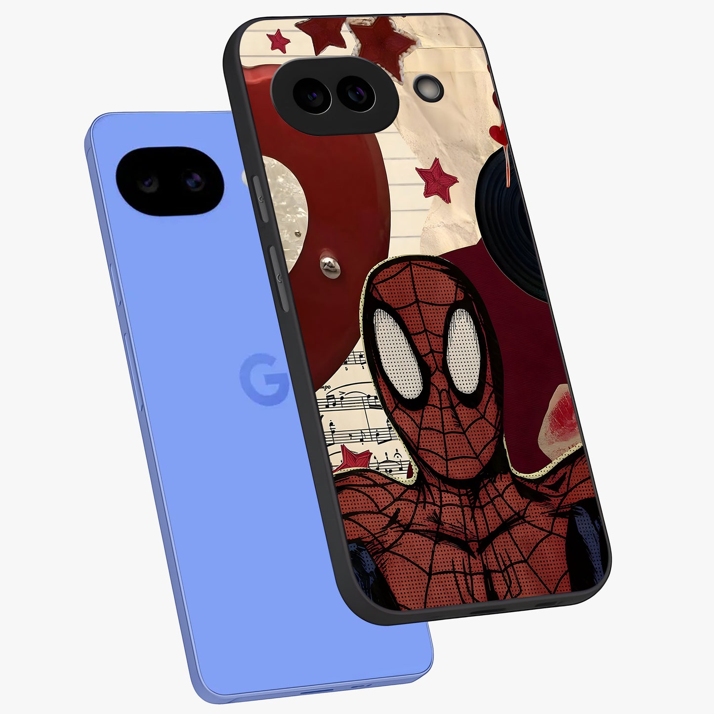 Web Warrior Vibes Glass Case displayed in angled mockup highlighting dynamic web design with comic style aesthetic.