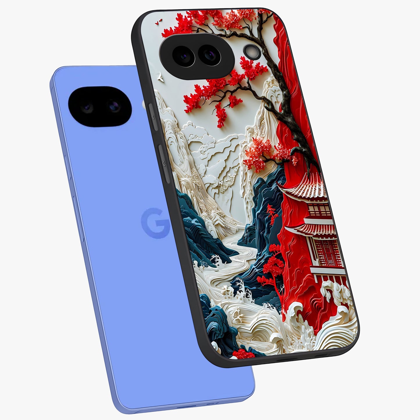 Whispers Of Sakura Waves Glass Case displayed in angled mockup highlighting flowing sakura design with soft floral aesthetic.
