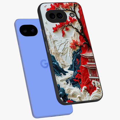 Whispers Of Sakura Waves Glass Case displayed in angled mockup highlighting flowing sakura design with soft floral aesthetic.