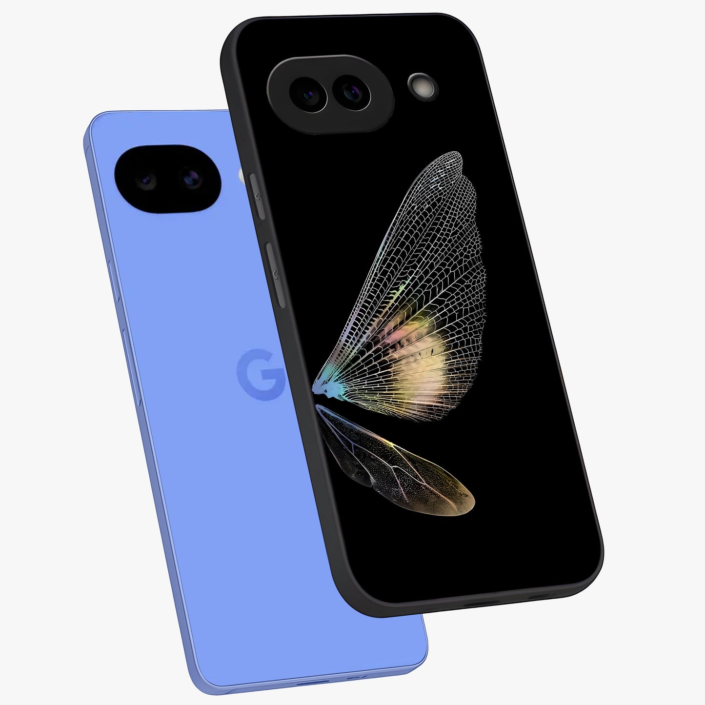Whispers Of Wings Glass Case displayed in angled mockup highlighting soft feather design with celestial aesthetic style.