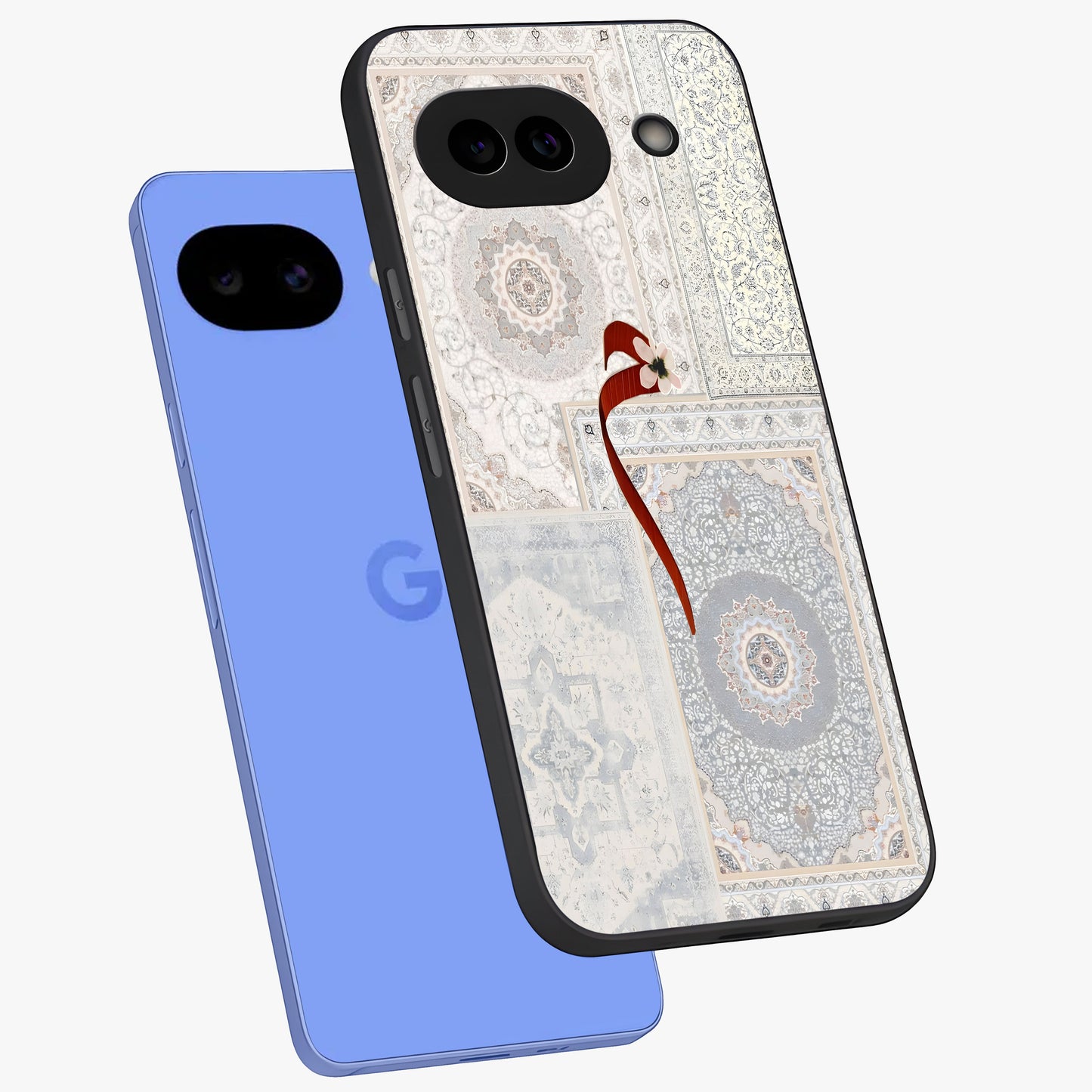 White Aesthetic Bow Glass Case displayed in angled mockup highlighting clean bow design with soft aesthetic style.