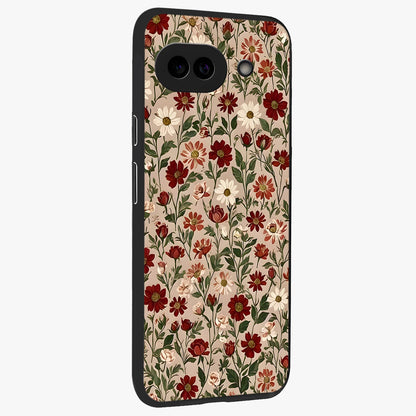 Biege Flower With Leaf Glass Case upright view showcasing delicate beige flower illustration with clean botanical style.