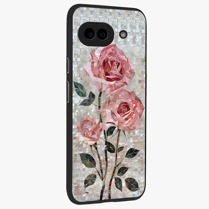Blush Mosaic Bloom Glass Case upright view showcasing decorative floral mosaic artwork with stylish modern aesthetic.