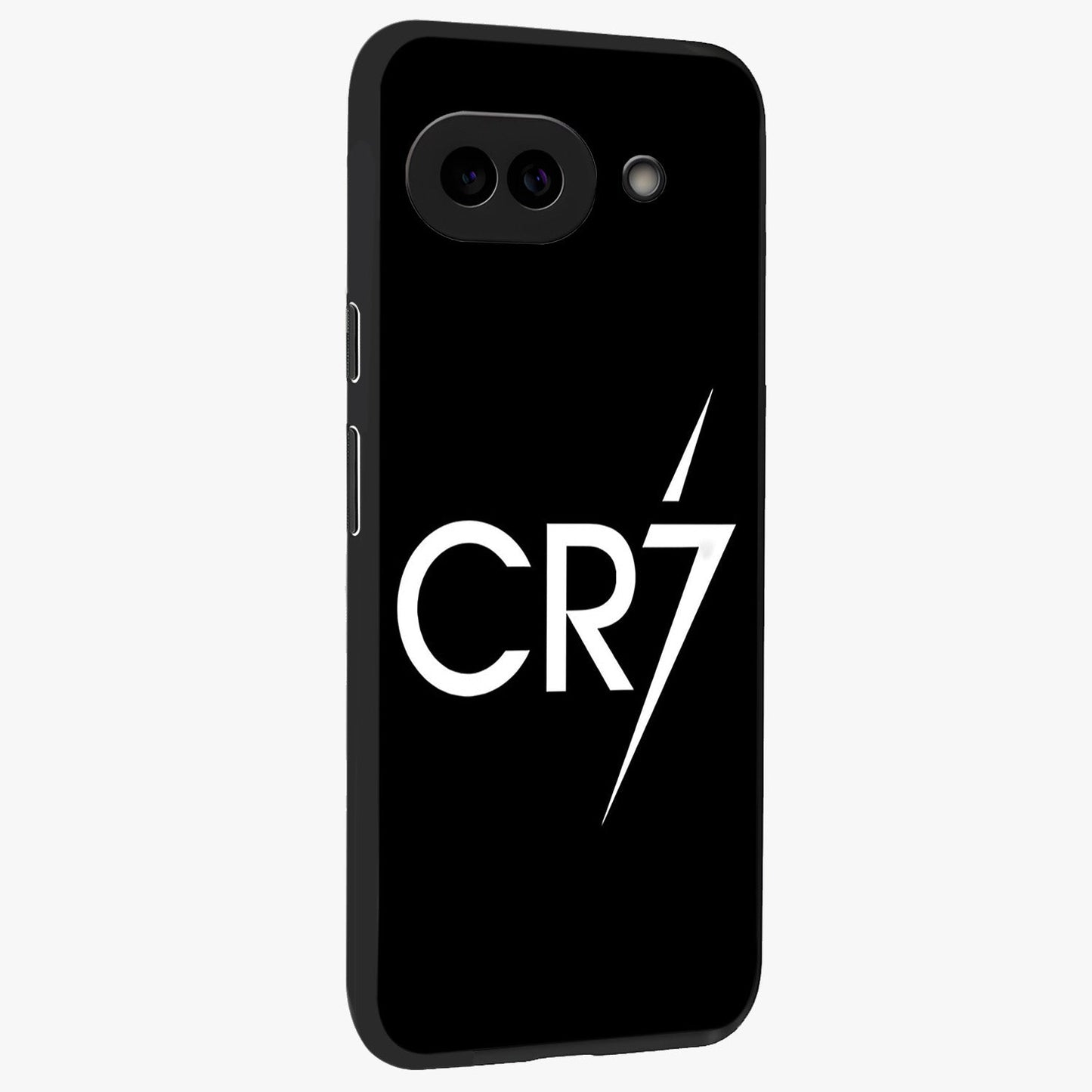 Cr7 Elite Strike Glass Case upright view showcasing energetic football inspired design with modern sports aesthetic.