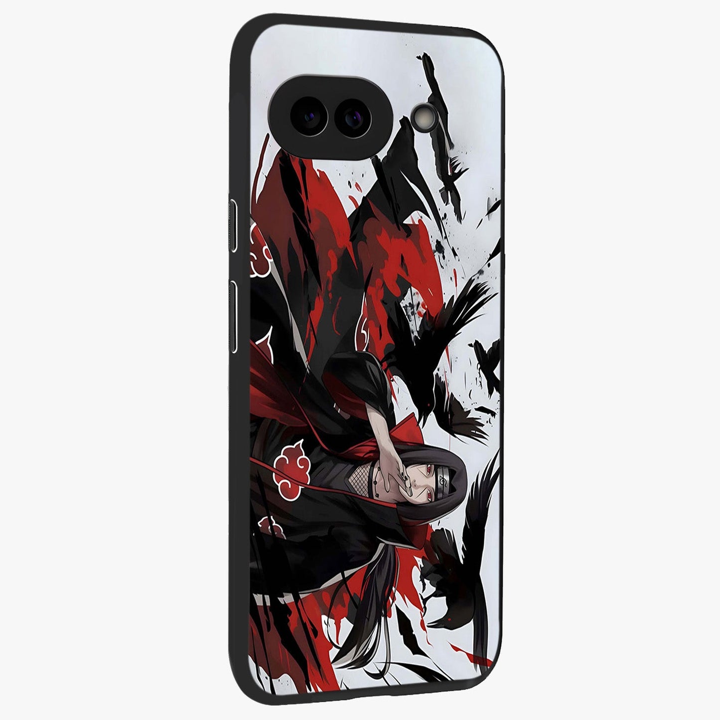 Crimson Crow Illusion Glass Case upright view showcasing striking crow illusion artwork with intense crimson theme.