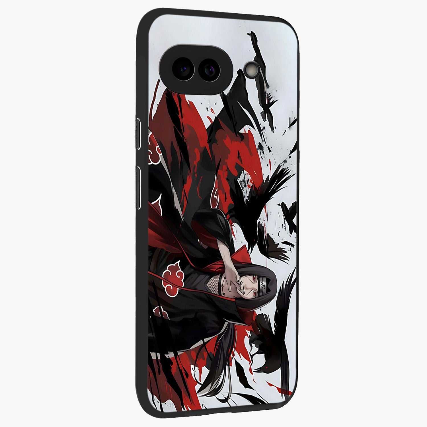Crimson Crow Illusion Glass Case upright view showcasing striking crow illusion artwork with intense crimson theme.