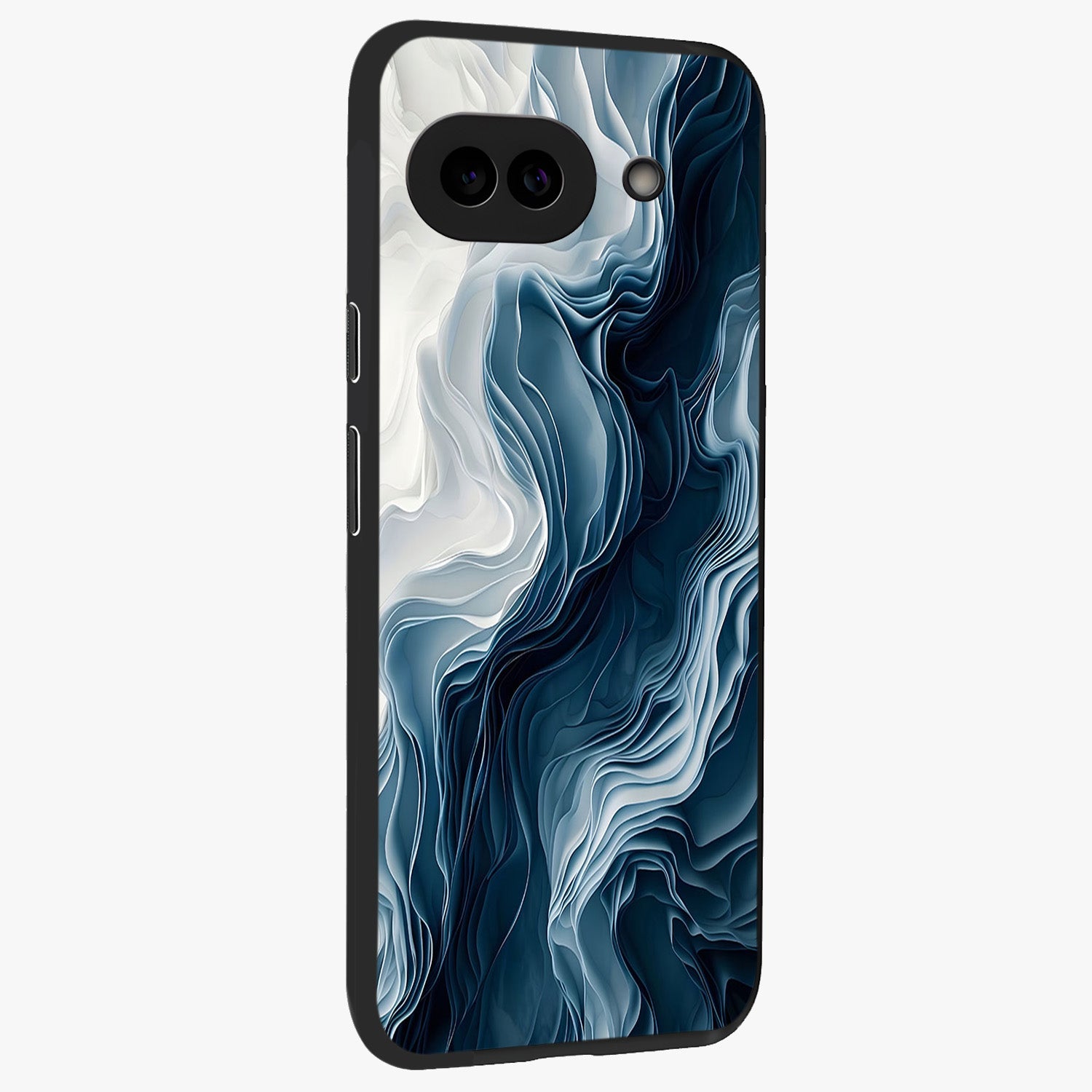 Ethereal Paper Marble Glass Case upright view showcasing smooth marble artwork with refined minimalist theme.