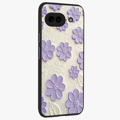 Floral Wall Art With Purple Flowers Glass Case upright view showcasing elegant purple flower artwork with decorative floral theme.