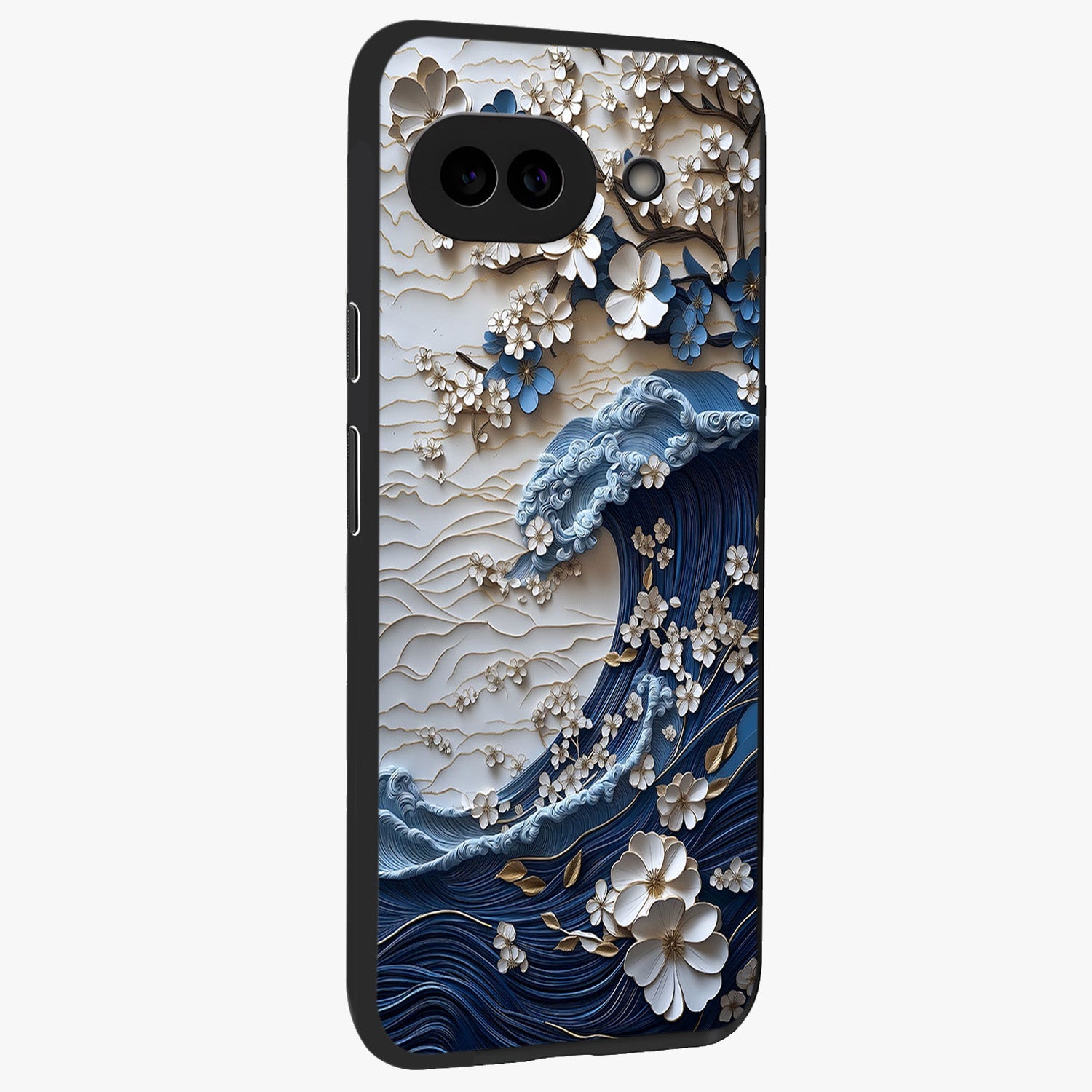 Floral Wave Origami Glass Case upright view showcasing creative floral origami artwork with artistic decorative theme.
