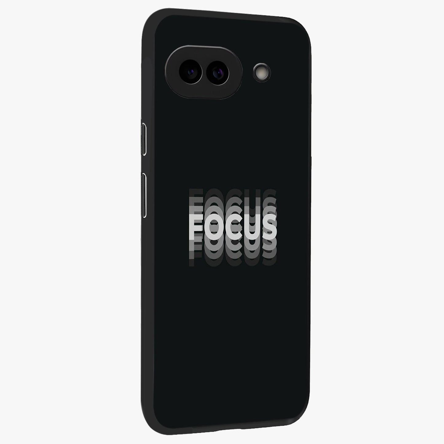 Focus Mode On Glass Case upright view showcasing strong typography statement with sleek motivational theme.