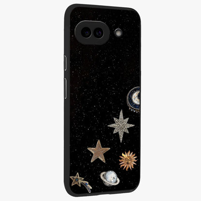 Galactic Charm Glow Glass Case upright view showcasing glowing cosmic charm artwork with magical celestial style.