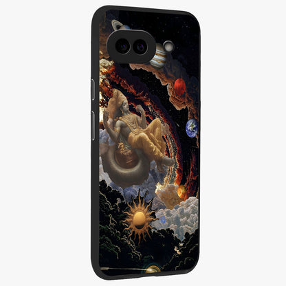 Galactic Divine God Glass Case upright view showcasing mystical divine artwork with dramatic cosmic theme.