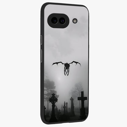 Graveyard Shadow Descent Glass Case upright view showcasing haunting graveyard artwork with dramatic dark theme.
