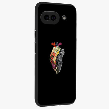 Heart With Flowers Glass Case upright view showcasing decorative heart and floral artwork with sweet romantic theme.