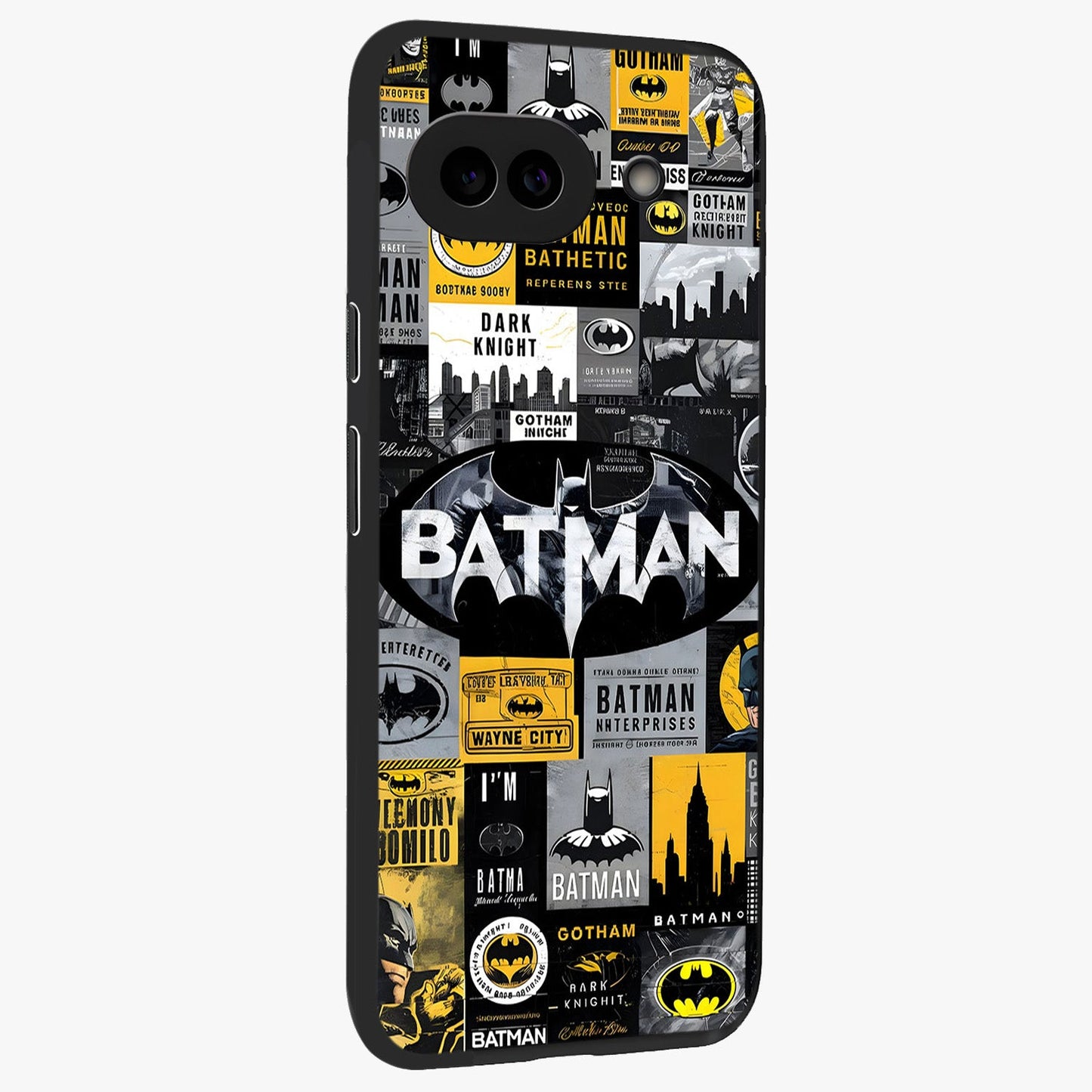 Knight Gotham Rise Glass Case upright view showcasing bold vigilante themed artwork with gothic city vibe.
