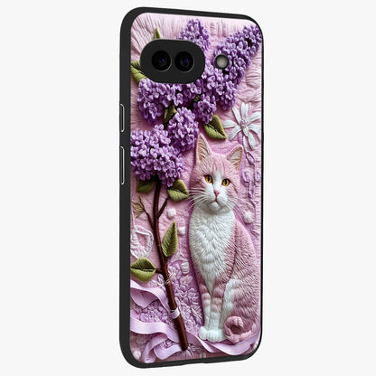 Lavender Cat Whimsy Glass Case upright view showcasing charming cat artwork with whimsical lavender theme.