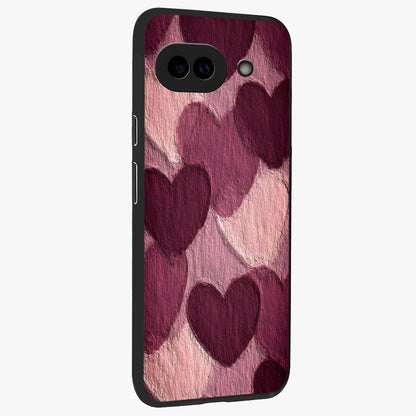 Layered Paper Hearts Glass Case upright view showcasing decorative layered heart artwork with sweet love theme.