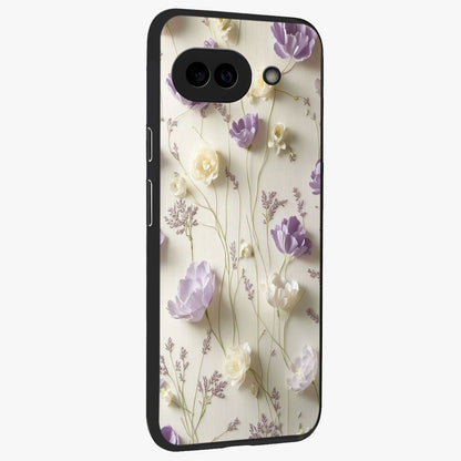 Lilac Breeze Harmony Glass Case upright view showcasing delicate lilac artwork with peaceful floral theme.