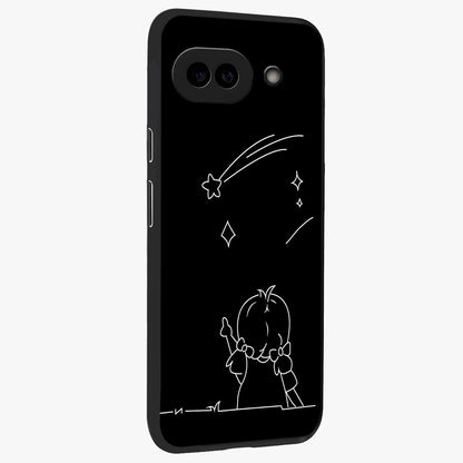 Line Art Girl With Shooting Stars Glass Case upright view showcasing delicate shooting stars artwork with minimal artistic theme.