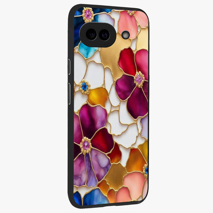 Marble Flower Pattern Glass Case upright view showcasing decorative marble flower artwork with refined style.