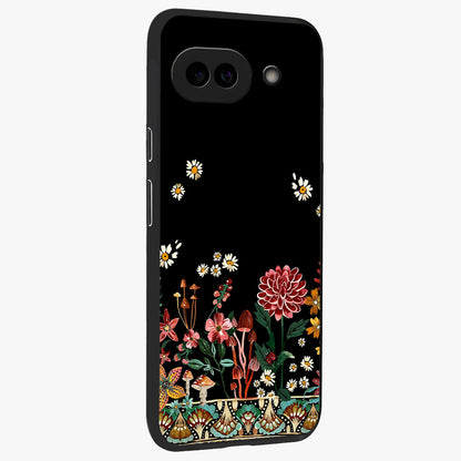 Midnight Bloom Pattern Glass Case upright view showcasing decorative floral artwork with deep night themed palette.