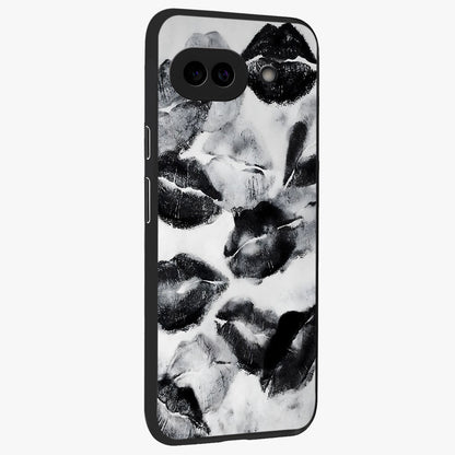 Midnight Kiss Marks Glass Case upright view showcasing stylish kiss mark artwork with trendy romantic theme.